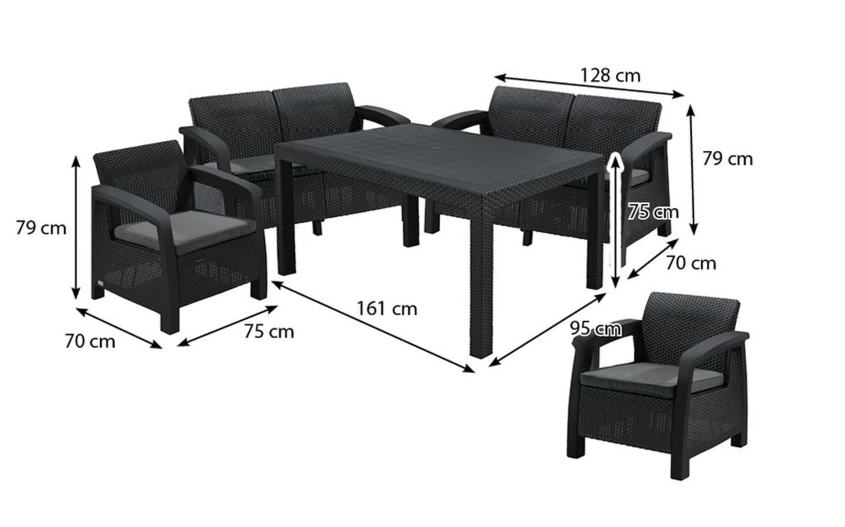 Plastový zahradní nábytek Corfu Fiesta antracit - POSLEDNÍ 3 KUSY!