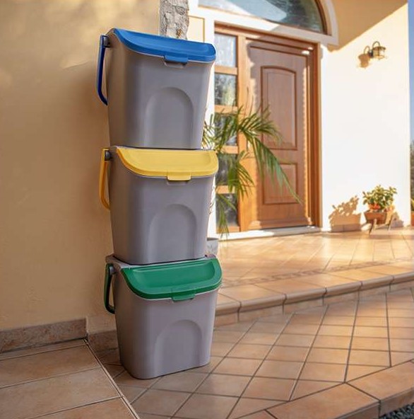 Sada 3 odpadkových košů na třídění Stefanplast šedé 3x28l ECO WAY