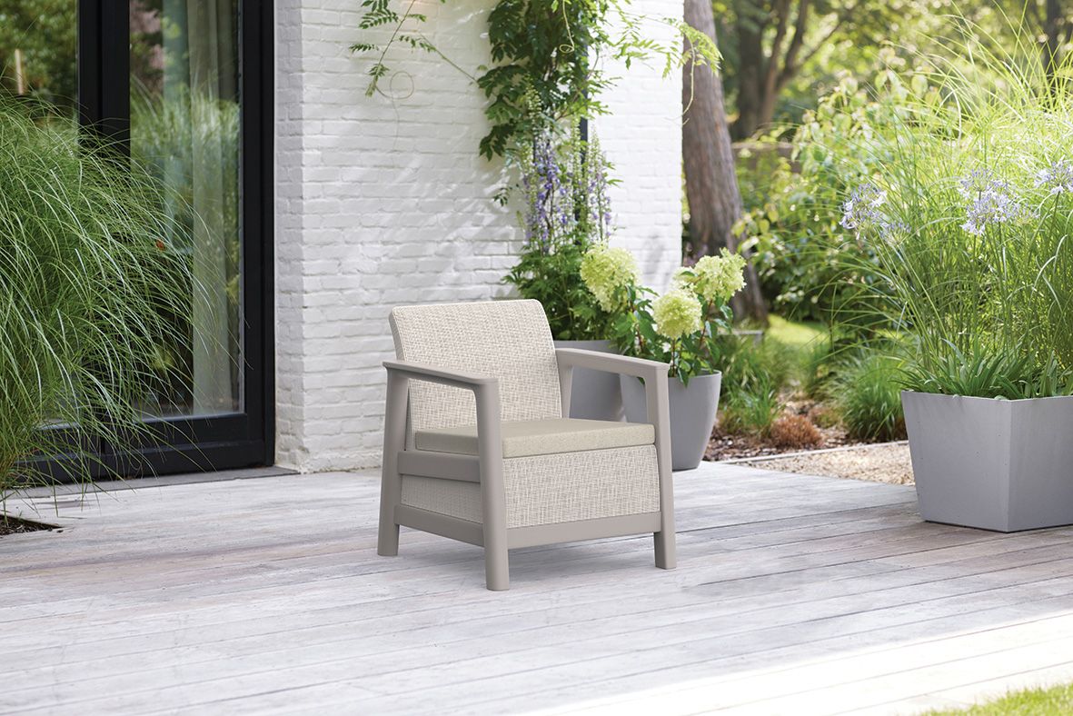 Zahradní nábytek Scandi Linea balkónový set světlý s polstry