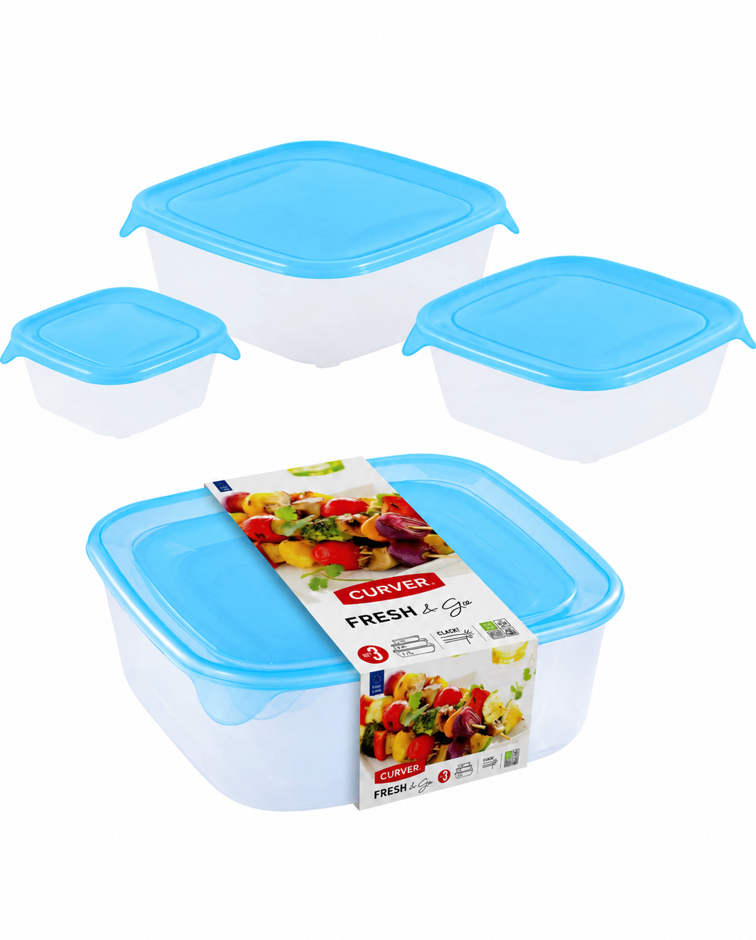 Set 3 kusů plastových boxů s víkem CURVER Fresh&Go 0,25l, 08l, 1,7l