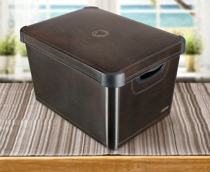Plastový Box s víkem Deco Stockholm L - imitace kůže