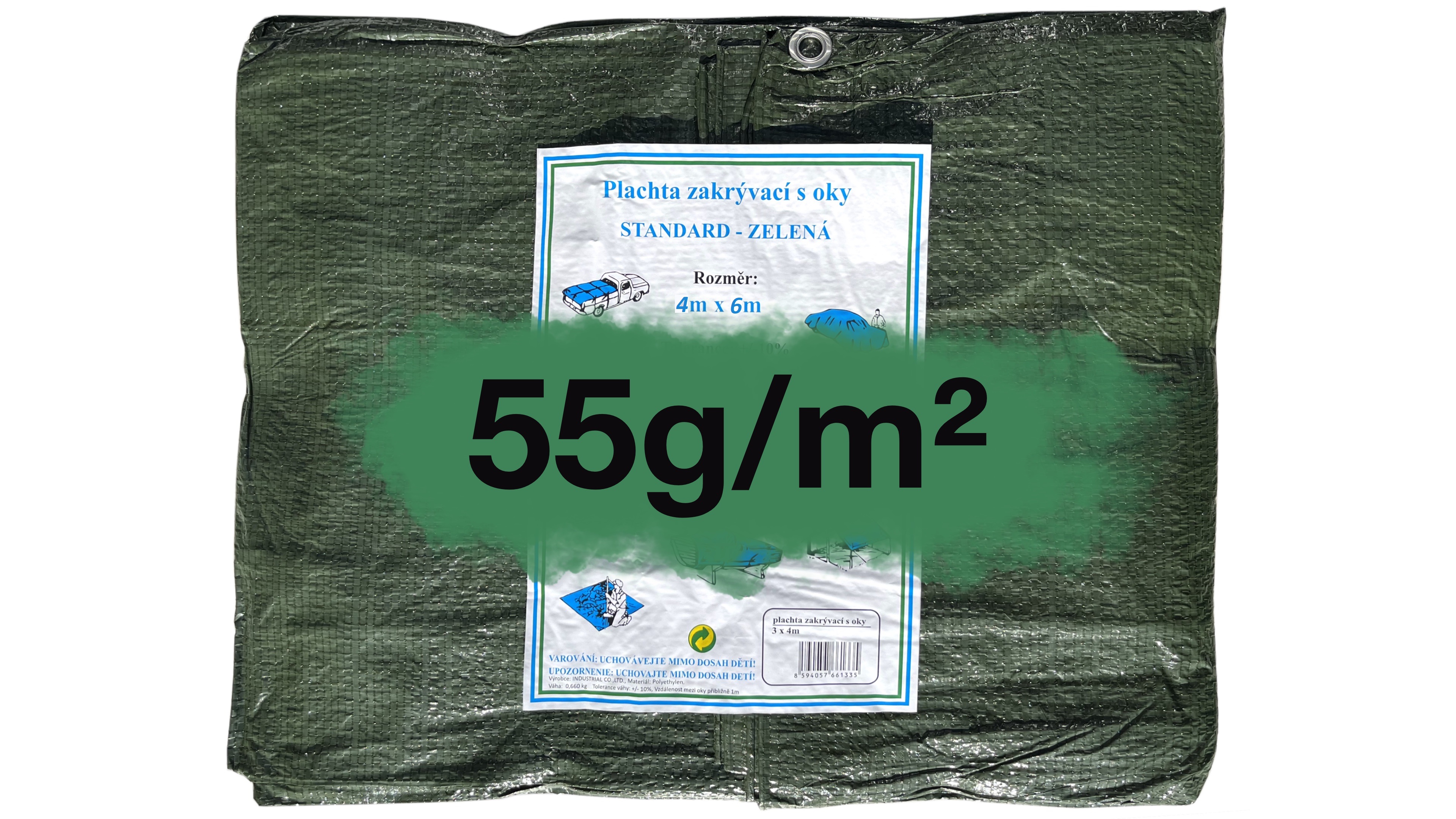 Plachta zakrývací STANDARD-zelená 4 x 6 m (55g/m²) - ZAVÁDĚCÍ CENA